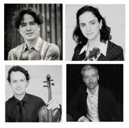 Vergrößerte Ansicht von Fotos von Noé Inui und Covadonga Alonso, Violine, Julien Heichelbech, Bratsche, und Fritjof von Gagern, Cello