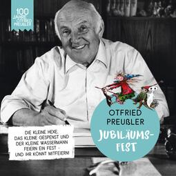 Vergrößerte Ansicht von Porträt des Kinderbuchautors Otfried Preußler sowie mehrere farbige Illustrationen