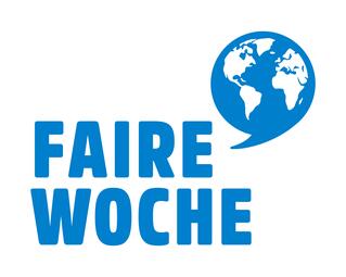Vergrößerte Ansicht von Logo der Fairen Woche. Blaue Schrift, weißer Hintergrund. 