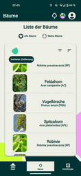 Vergrößerte Ansicht von Screenshot der App Urban ReLeaf - Mannheims Bäume - Liste erfasster Bäume