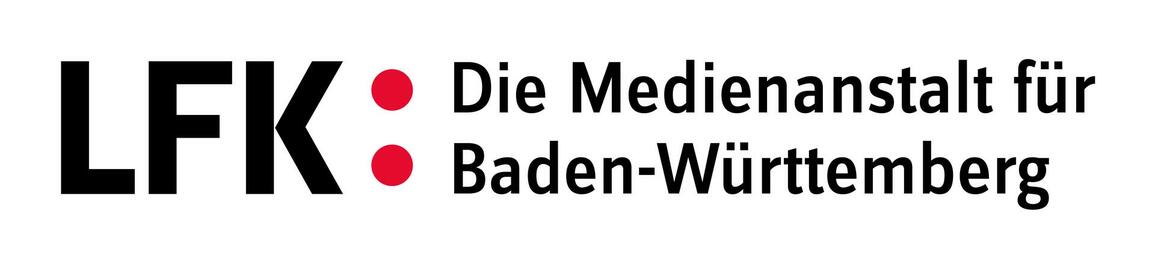 Vergrößerte Ansicht von Ein längliches Logo auf weißem Grund: auf die schwarzen Großbuchstaben L F K folgen ein roter Doppelpunkt und zweizeilig in schwarz „Die Medienanstalt für Baden-Württemberg“.