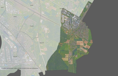 Vergrößerte Ansicht von Das Luftbild zeigt den Stadtteil Friedrichsfeld und die angrenzenden Stadtteile.