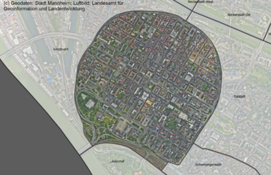 Vergrößerte Ansicht von Das Luftbild zeigt den Stadtteil Innenstadt und die angrenzenden Stadtteile.