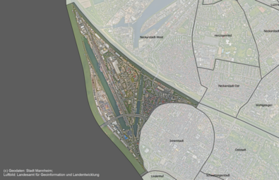 Vergrößerte Ansicht von Das Luftbild zeigt den Stadtteil Jungbusch und die angrenzenden Stadtteile.