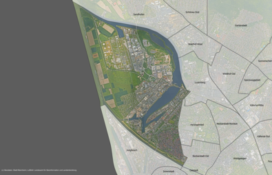 Vergrößerte Ansicht von Das Luftbild zeigt den Stadtteil Neckarstadt-West und die angrenzenden Stadtteile.