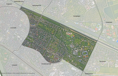 Vergrößerte Ansicht von Das Luftbild zeigt den Stadtteil Oststadt und die angrenzenden Stadtteile.