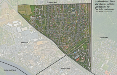 Vergrößerte Ansicht von Das Luftbild zeigt den Stadtteil Schönau-Süd und die angrenzenden Stadtteile.