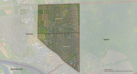 Vergrößerte Ansicht von Das Luftbild zeigt den Stadtbezirk Schönau und die angrenzenden Stadtbezirke.