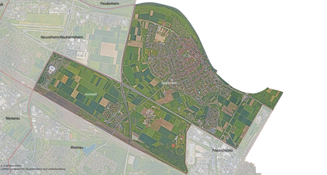 Vergrößerte Ansicht von Das Luftbild zeigt den Stadtbezirk Seckenheim und die angrenzenden Stadtbezirke.