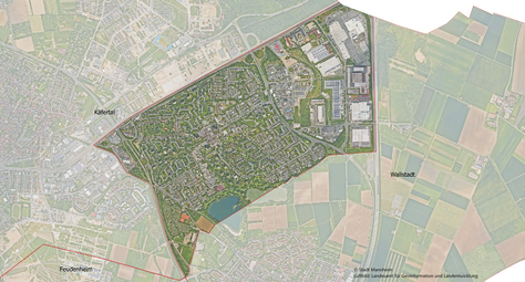 Vergrößerte Ansicht von Das Luftbild zeigt den Stadtbezirk Vogelstang und die angrenzenden Stadtbezirke.