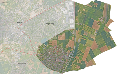 Vergrößerte Ansicht von Das Luftbild zeigt den Stadtbezirk Wallstadt und die angrenzenden Stadtbezirke.