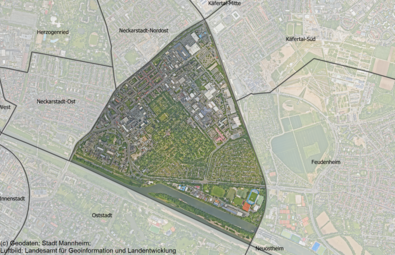 Vergrößerte Ansicht von Das Luftbild zeigt den Stadtteil Wohlgelegen und die angrenzenden Stadtteile.