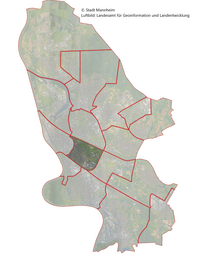 Vergrößerte Ansicht von Das Luftbild zeigt die Lage des Stadtbezirk Schwetzingerstadt/Oststadt im Stadtgebiet.