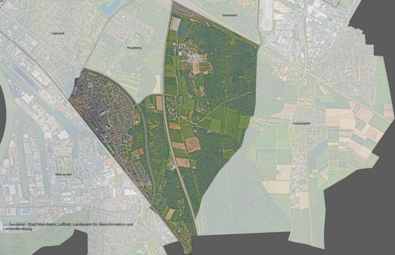 Vergrößerte Ansicht von Das Luftbild zeigt den Stadtteil Rheinau-Mitte und die angrenzenden Stadtteile.