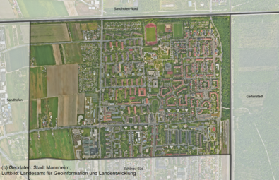 Vergrößerte Ansicht von Das Luftbild zeigt den Stadtteil Schönau-Nord und die angrenzenden Stadtteile.