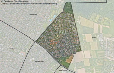 Vergrößerte Ansicht von Das Luftbild zeigt den Stadtteil Sonnenschein und die angrenzenden Stadtteile.