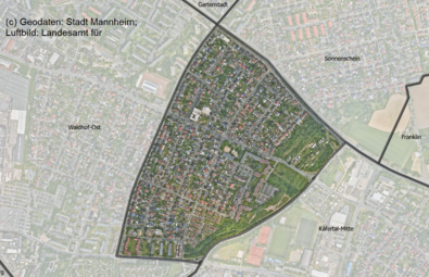 Vergrößerte Ansicht von Das Luftbild zeigt den Stadtteil Speckweggebiet und die angrenzenden Stadtteile.