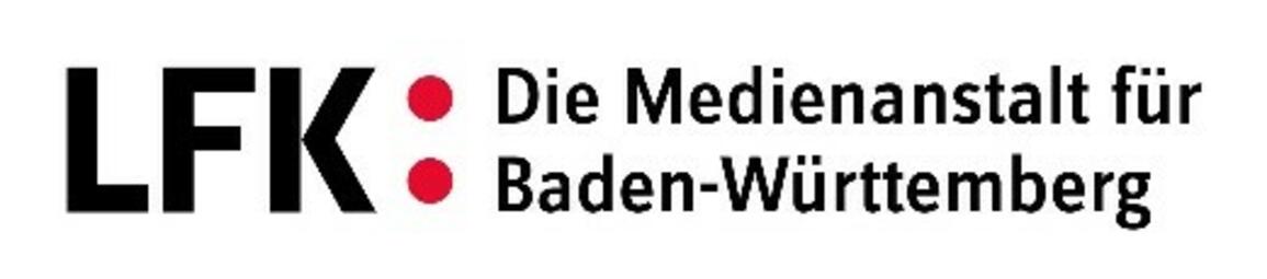 Vergrößerte Ansicht von Ein längliches Logo auf weißem Grund: auf die schwarzen Großbuchstaben L F K folgen ein roter Doppelpunkt und zweizeilig in schwarz „Die Medienanstalt für Baden-Württemberg“.