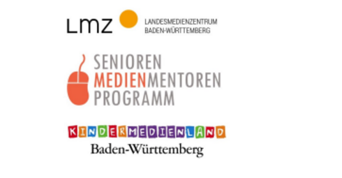 Vergrößerte Ansicht von Auf weißem Grund drei Schriftzüge: LMZ Landesmedienzentrum Baden-Württemberg, Senioren-Medienmentoren-Programm und Kindermedienland Baden-Württemberg.